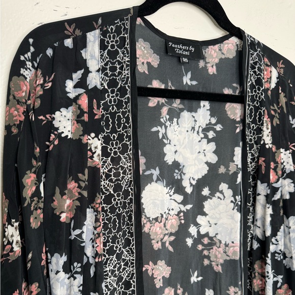 Feathers by Tolani floral print open sheer long line cardigan whimsigoth boho - Picture 3 of 6